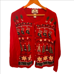 Tiara International Xmas theme applique cotton cardigan sz L